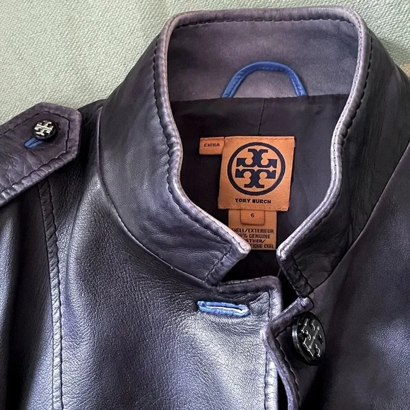 Tory Burch | Sgt Pepper Jacket in Indigo Leather, Sz 4-6 (tagged 6)… - Picture 6 of 9
